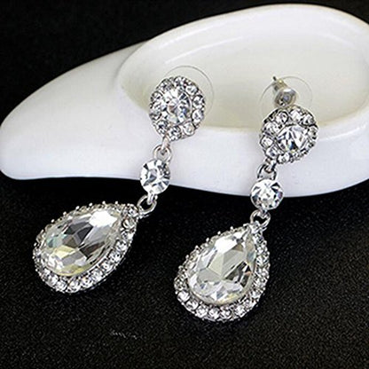 Gorgeous Austrian Crystal Rhinestone Wedding Bridal Teardrop Drop Dangle Earrings - color: Pierced-White