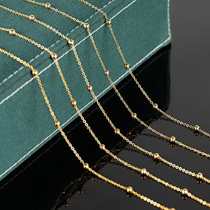 16.4 Feet Gold Stainless Steel Chains for Jewelry Making 4mm Ball Beaded Link Cable Chain Necklace Spool Bulk with 10 Lobster Clasps and 30 Jump Rings for Men Women - color: Gold Bead