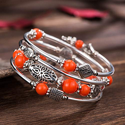 BULINLIN Layered Wrap Bangle Turquoise Bracelet - Bead Bracelet with Natural Agate Stone, Gifts For Women - color: 08-Orange