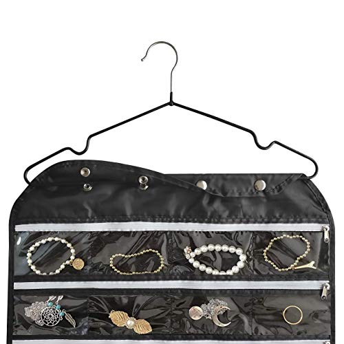 BB Brotrade Hanging Jewelry Organizer with Oxford Double Side 80 Zippered Storage Pocket (black) - color: Black-1