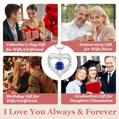 CDE Engraved Forever Love Heart Birthstone Necklace Jewelry Gifts for Women | Hypoallergenic,Nickel-Free & Lead-Free,3 x 3 mm 5A CZ Heart Pendant,Anniversary Christmas Birthday Gift for Girlfriend Wife - color: 09-Sept-WG, style: White Gold Plated