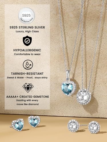 Bestyle Sparkling 925 Sterling Silver Birthstone Stud Earrings for Women, Heart/Round/Teardrop/Square Solitaire Diamond Studs Earrings, Great Birthday/Christmas Gifts - style: 03. Blue Aquamarine-Mar.-heart