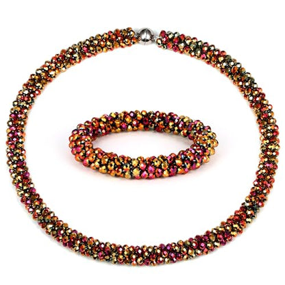 Hand Knotted Beads Statement Necklace Bracelet Jewelry Set Artificial Crystal Choker for Women- Handmade Beaded Strand Sparkly Faceted Crystal Rondelle-17inches, 30 Colors - color: Brown Set