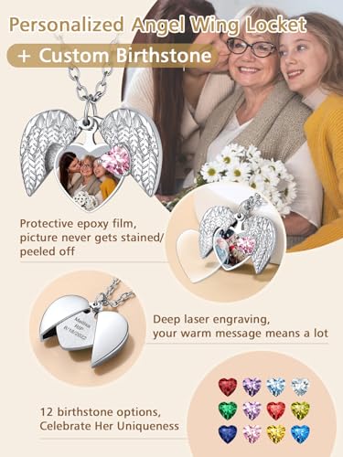 FindChic Locket Necklace for Women Custom Photo Memorial Gifts 4 Colors | Silver/Black/Rose Gold/Gold Plated Personalized for Loved Ones, Birthday Valentine's Day Keepsake - style: 04. Birthstone Style 1-Silver