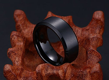 VNOX Customize Personalized 6MM/8MM Tungsten Carbide/Stainless Steel Simple Matte Brushed Finish Wedding Band Engagement Rings for Men Women,Size 5-14 - color: Black-8mm-tungsten