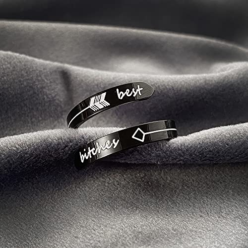 Opening Black Keep Going ring Stainless Steel Adjustable Never give up Jewelry Inspirational Opening Stacking Cute Hiphop Band - style: Best F bitchxs
