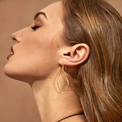 SPOINT 14K Gold Hoop Earrings for Women Gold Dangle Earrings for Women | Twisted Gold Hoop Earrings Rhombic 14K Gold Hoop Earrings Infinity Hanging Gold Dangle Drop Earrings for Women 25mm