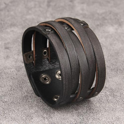 JAOYU Punk Leather Cuff Bracelet Goth Leather Wristband Rock Bracelet Biker Bracelet for Men Leather Armband Black Handmade Jewelry - color: Wrap Leather Bracelet