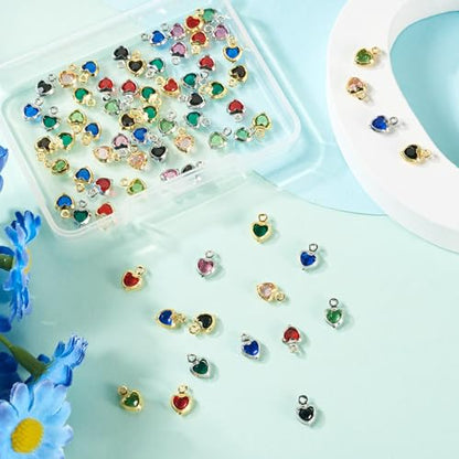 Elecrelive Crystal Heart Charms Rhinestone Heart Pendants Valentine Charms for Necklace Bracelet Earring Wedding Jewelry - color: 12 Colors, 7.5x5mm