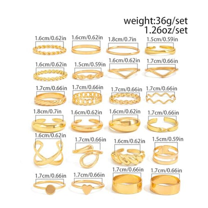 Gold Rings for Women Non Tarnish Stackable Rhinestone Moon Star Rings Dainty Stacking Pearl Butterfly Midi Pinky Thumb Joint Finger Knuckle Ring Set Gold Non Tarnish Jewelry Gifts Trendy Stuff - color: E Gold Stackable Rings 24Pcs