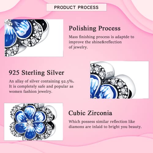 925 Sterling Silver Charms for Bracelets Necklaces Dangle Pendant With 5A Cubic Zirconias Bead Charm for Women DIY Jewelry - style: Blue lucky flower Charms