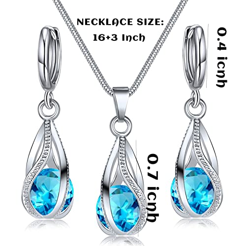 IFKM Silver Jewelry Sets for Women Rhinestone Crystal CZ Bridal Bridesmaid Accessories Necklace Earrings set for Wedding Prom Anniversary Birthday Gifts - color: Cambridge Blue