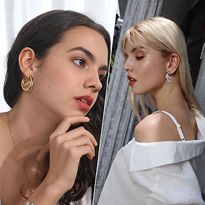 FindChic Hoop Earrings for Women, Silver/Black/14K Gold Plated Hypoallergenic Hollow Round Tube Loop Earrings, 20mm/30mm/40mm/60mm/80mm Chunky Hoops with Custom Name Options & Gift Box - color: f.Gold (Custom Name), size: 30MM