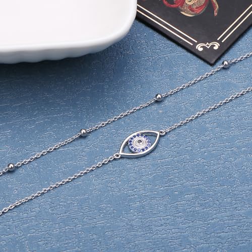Anklet for Women S925 Sterling Silver Adjustable Foot Plus Ankle Bracelet - style: Evil Eye