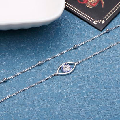 Anklet for Women S925 Sterling Silver Adjustable Foot Plus Ankle Bracelet - style: Evil Eye