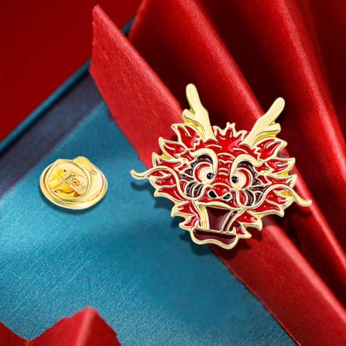 4pcs Chinese Dragon Enamel Lapel Pin Set, Dragon ChineseZodiac Style Traditional Design Red Yellow Pink Blue Green - color: GOLD