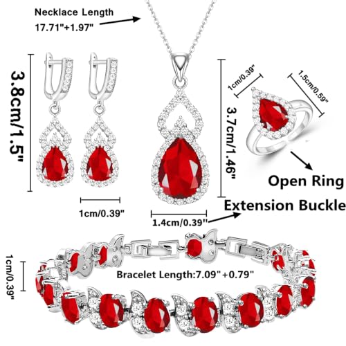 Wedding Jewelry Set for Women Gem Necklace Earrings Bracelet Luxury Jewelry Set Birthday Valentine's Day Mother's Day Christmas Prom Jewelry Gift - color: KKJ-4-Ruby Red