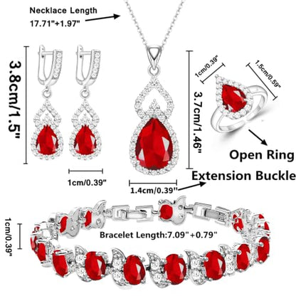Wedding Jewelry Set for Women Gem Necklace Earrings Bracelet Luxury Jewelry Set Birthday Valentine's Day Mother's Day Christmas Prom Jewelry Gift - color: KKJ-4-Ruby Red