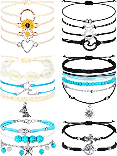 Hicarer 21 PC Surfer Wave Friendship Bracelet Set Waterproof Adjustable Boho Beach String Anklets Bulk, Summer Gift for Women - style: Vivid Style