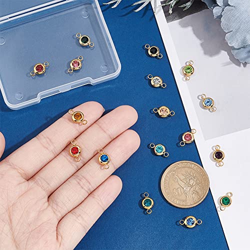 UNICRAFTALE 304 Stainless Steel Golden Rhinestone Connector Charm Flat Round Links Charms Double Loop Ring Charm Necklace Bracket Charms for Jewellery Making - color: 17 Colors
