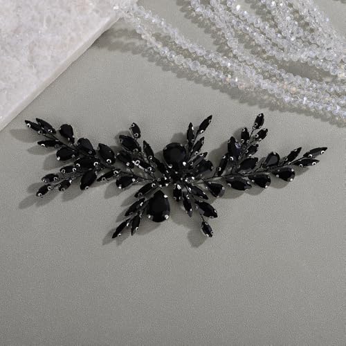 Vintage Black Crystal Headband Wedding Bridal Bridesmaid Side Headpiece Handmade Hair Accessories (Black) - color: Black