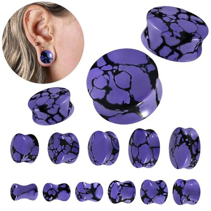 Purple Turquoise Stone Ear Gauges Plugs for Women Men Double Flared Tunnels Expanders Earrings 6-30mm Stretcher Ear Punk Fashion Piercing Body Jewelry - size: 19mm