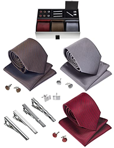 Premium Men’s Gift Tie Set Silky Necktie Pocket Squares Tie Clips Cufflinks For Men - color: Men's Style 3
