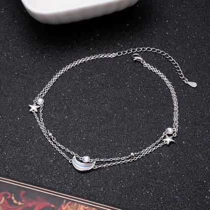 Anklets for Women 925 Sterling Silver Blue Evil Eye Infinity Butterfly Adjustable Multilayer Layered Summer Beach Ankle Bracelet Foot Chain Jewelry for Women - style: Moon & Star