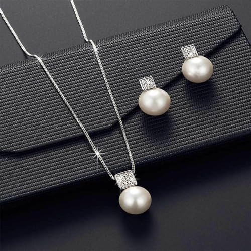 Wedding Jewelry Sets for Brides Bridesmaid Pearl Jewelry Set Fancy Gold Flower Necklace and Earrings Simple Pearl Necklace for Women Bridal Earrings Wedding Accessories Essentials Gifts - color: A7:2pcs-pearl jewelry set