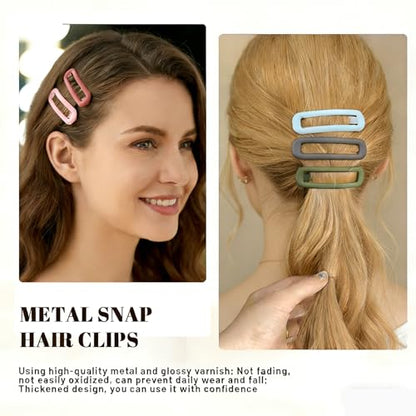 24 Pcs Rectangle Snap Hair Clips for Women Girls, 2.7 inch Large No Slip Matte Metal Hair Barrettes for Thick Thin Fine Hair - color: Grey/Sky Blue/Dark Blue/Green/Pink/Red