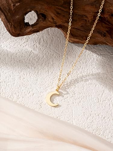 Baydurcan Dainty Gold Necklace for Women Ankh Mom Jesus Sun Star Necklace | 14K Gold Plated Pendant Necklaces Gifts for Friends Sister Mother, Birthday, Christmas, Graduation, Inspirational Gifts - style: Moon