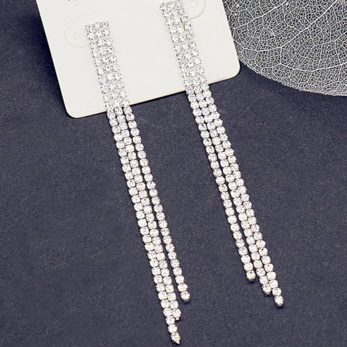 Rhinestone Earrings Prom Earrings for Women Sparkly Long Tassel Chandelier Drop Statement Earring Jewerly Gifts Wedding Party Prom Dresses Accessories - color: D1:silver