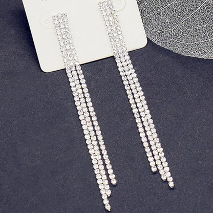 Rhinestone Earrings Prom Earrings for Women Sparkly Long Tassel Chandelier Drop Statement Earring Jewerly Gifts Wedding Party Prom Dresses Accessories - color: D1:silver