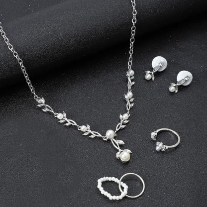 NEWITIN 15 Pieces Pearl Jewelry Set for Women Wedding Costume Accessories | Hypoallergenic, Cubic Zirconia, CZ Necklaces Earrings Bracelets Rings, Silver Jewelry for Wedding Bride Bridesmaid Party Prom - color: Silver Pearl A
