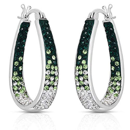 Savlano 14K White Gold Plated Inside Out Crystal Hoop Earrings For Women Comes With Savlano Gift Box - color: Green-White