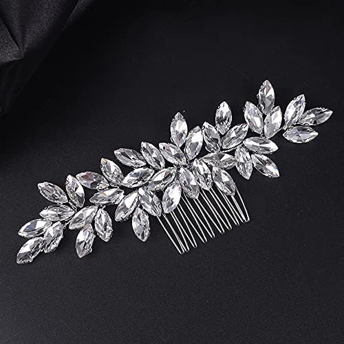 Teyglen Women's Wedding Hair Comb, Silver, 15 *6cm/5.9 *2.36 inches, Alloy+Rhinestones, Luxurious Hair Accessories, Shiny Rhinestones Bridal Side Hair Combs for Women Bride Girls - color: Silver
