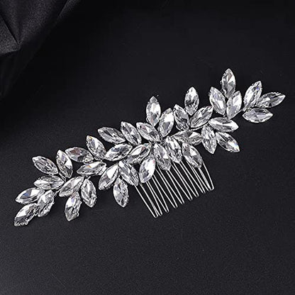 Teyglen Women's Wedding Hair Comb, Silver, 15 *6cm/5.9 *2.36 inches, Alloy+Rhinestones, Luxurious Hair Accessories, Shiny Rhinestones Bridal Side Hair Combs for Women Bride Girls - color: Silver