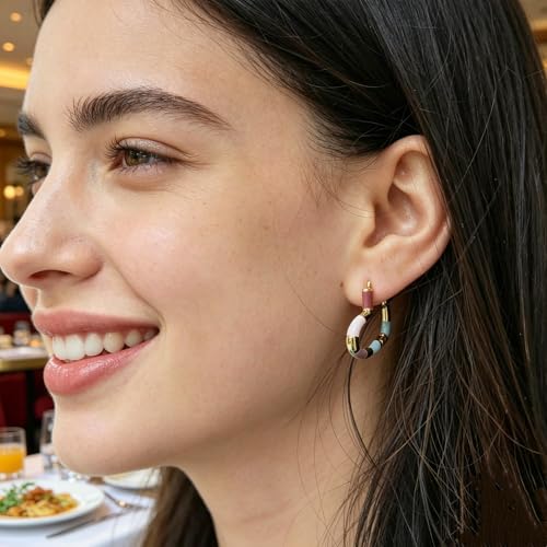 Milan Chiva 14K Gold Plated Small Huggie Dangle Earrings | Lightweight Trendy Heart Dainty Jewelry Hypoallergenic Chunky Gold Hoops Earrings Jewelry Mothers Day Gift for Women - color: F-Colorfull Heart