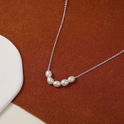 Kyerlyn Dainty Pearl Pendant Necklaces for Women 14K Gold Plated Handmade Layered Pearl Chain Necklace Delicate Layered Pearl Necklace Everyday Jewelry Gift - color: 5 Pearl-Silver