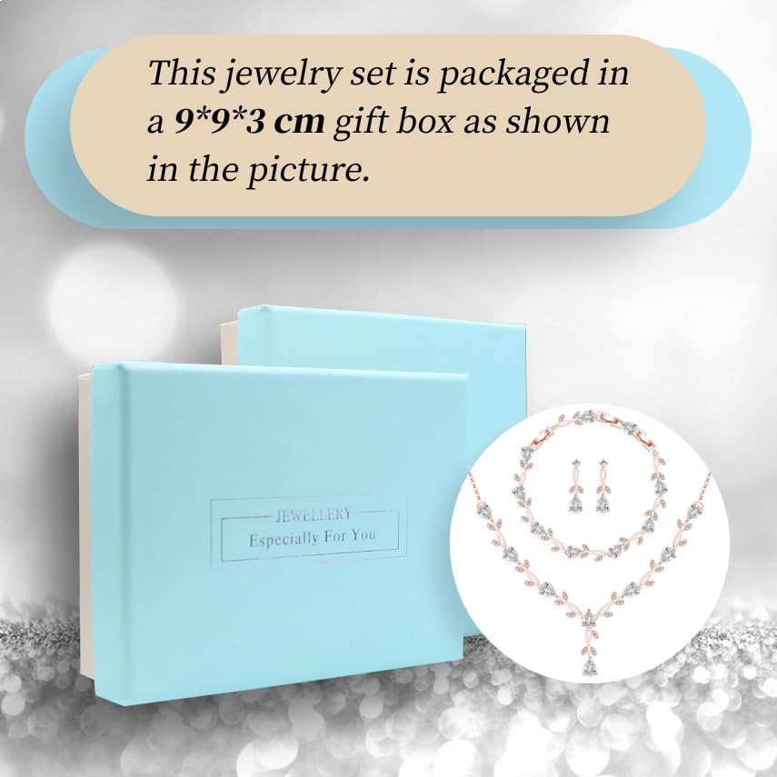 GZWHD Wedding Jewelry Sets for Bride Bridesmaid Women Cubic Zirconia Necklace Earrings Bracelet Set Gift for Mother Friend Wife Daughter Sister Party Prom Jewelry - color: Rose Gold-White