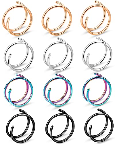 20G Double Nose Ring Hoop for Single Piercing - 2-36 Pcs Jewelry for Women - color: colorful