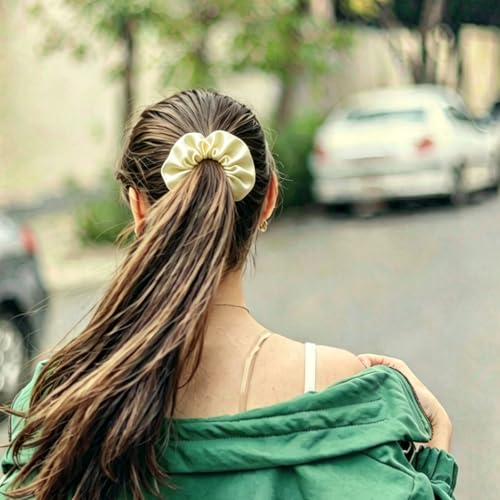 Silk Hair Ties Ponytail Holder Hairs Bow Ropes Elastics Hairtie Accessories Wide 0.8inch on Hair No Damage No Crease for Women Curly Thick Wavy Hair(30Pcs Pale Yellow) - color: Pale Yellow
