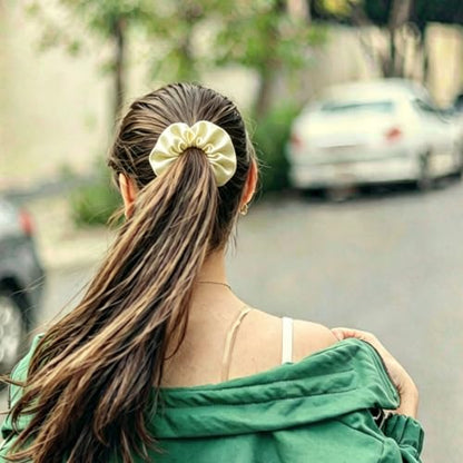 Silk Hair Ties Ponytail Holder Hairs Bow Ropes Elastics Hairtie Accessories Wide 0.8inch on Hair No Damage No Crease for Women Curly Thick Wavy Hair(30Pcs Pale Yellow) - color: Pale Yellow
