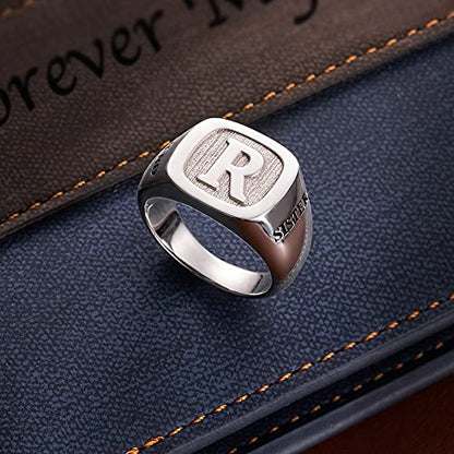 callie Custom Signet Ring - Engraved Text & Photo, Personalized Family Crest Coat Of Arms Rings, 925 Sterling Silver/Brass | Father's Day Jewelry Gifts for Men & Women - color: Initial-2