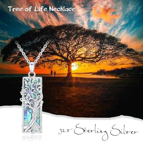 S925 Sterling Silver Tree of Life Necklace For Men Women Abalone/Turquoise/Vintage Retro Oxidation/ Famtima Hand/Round/Square/Teardrop/Rectangle/Oval Family Tree Pendant Necklaces Jewelry Gifts For Valentine's Day Christmas Mother's Day - style: Rectangle