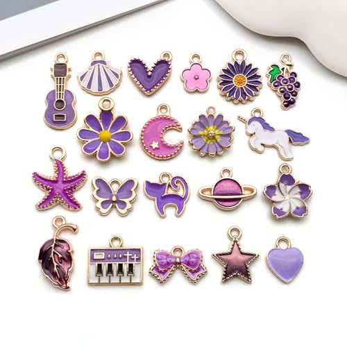 WOCRAFT 40pcs 20 pairs Assorted Enamel Bracelet Charms for Jewelry Making DIY Necklace Bracelet Earrings Keychain Crafting Charms Kit Crafts (Purple-SN999)