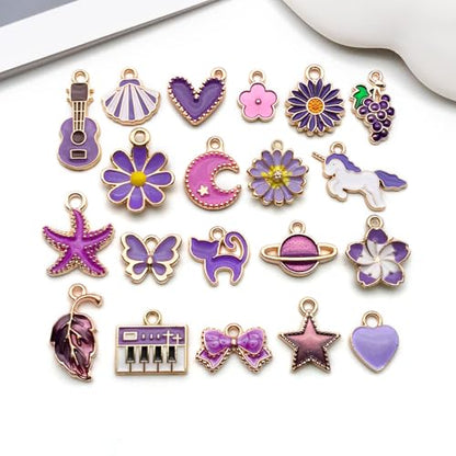 WOCRAFT 40pcs 20 pairs Assorted Enamel Bracelet Charms for Jewelry Making DIY Necklace Bracelet Earrings Keychain Crafting Charms Kit Crafts (Purple-SN999)