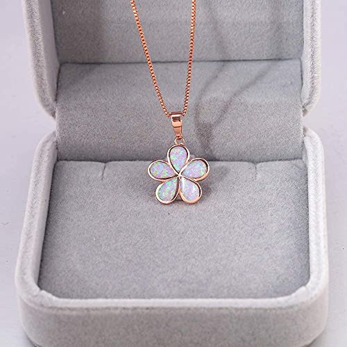 CiNily Opal Leaf/Flower Pendant Necklace for Women Silver Plated Jewelry Gift - color: Flower-Rose Gold