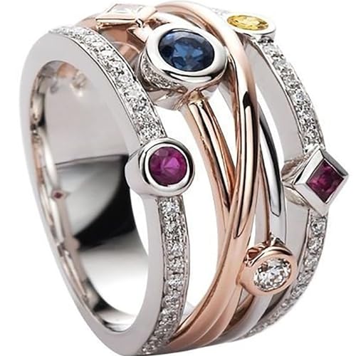 PAVOOI 14K Gold Plated X Ring Simulated Diamond CZ Criss Cross Ring for Women Juude Jewelers Silver Rose Gold Braided Wrap Knot Style Promise Statement Cocktail Party Ring(Multicolor-US Code-6) - color: Multicolor, size: (US Code-6)