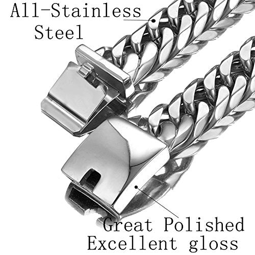 Miami Cuban Link Chain Bracelet 16mm Big Silver White Stainless Steel Curb Bangle for Men